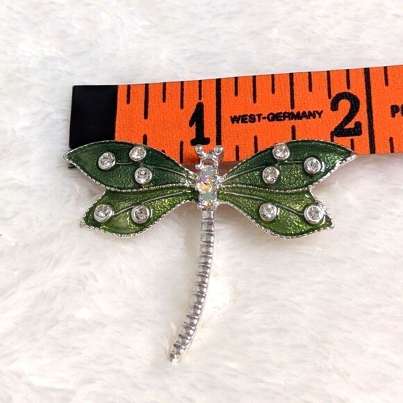 Vintage 90's Enameled Dragonfly Brooche w/ Rhinestone Accents - Picture 6 of 7